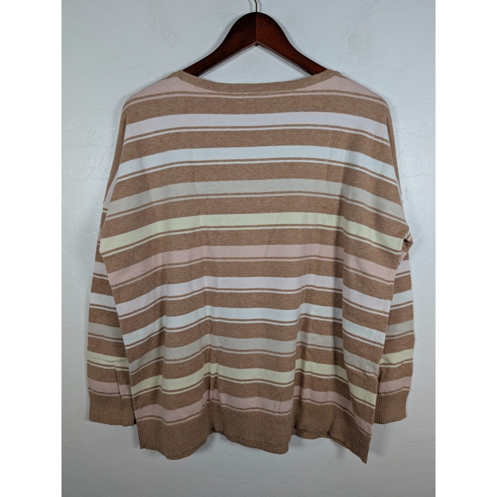 J Jill Sweater Women's Large Beige Multicolor Striped‎ Pullover Sweater - Picture 2 of 11